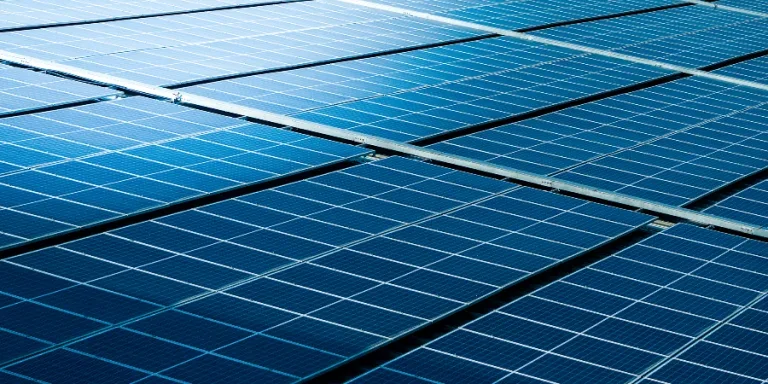 Close-up of Solar cell farm power plant eco technology