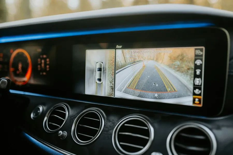 Close-up of a Backup Camera Display on a Dashboard