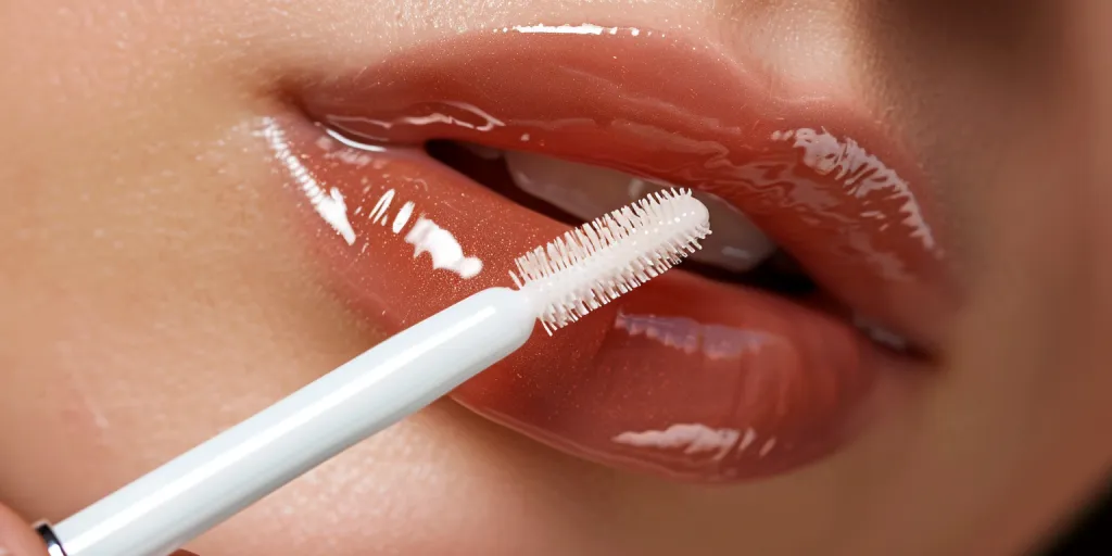 Close up of a woman's lips with lip gloss