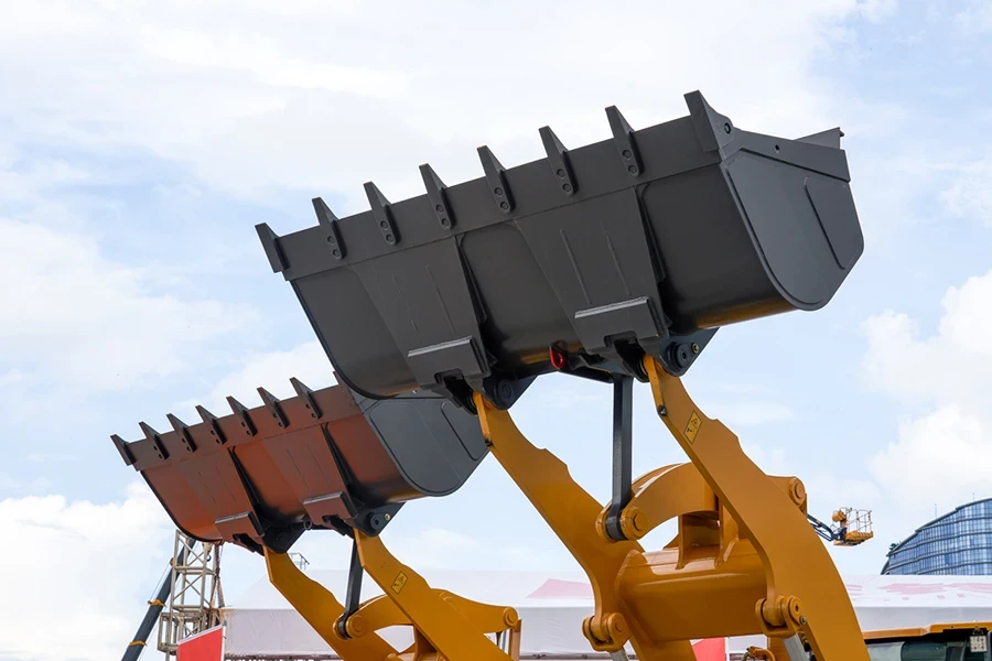 Close-up of large construction machinery excavator