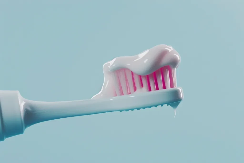 Closeup of toothpaste being applied to the bristles