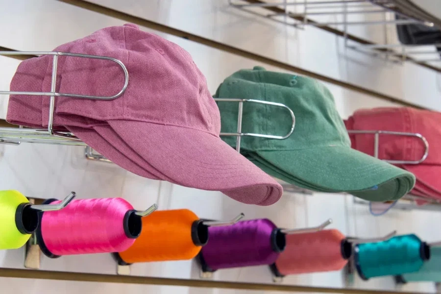 Colored hats on display