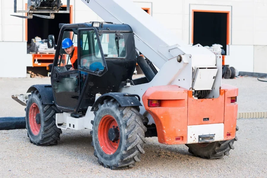 Construction Worker Driving Crane