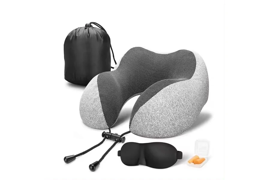 Cooling Set Eye Mask Neck Rest Cushion 3 in 1 U Shape Memory Foam Travel Neck Pillow