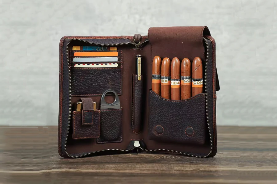 Custom 3 4 5 6 7 Cigars Humidor Leather Cigar Case Tube Holder with Humidifier Portable Travel Cigar Case Collection Combo