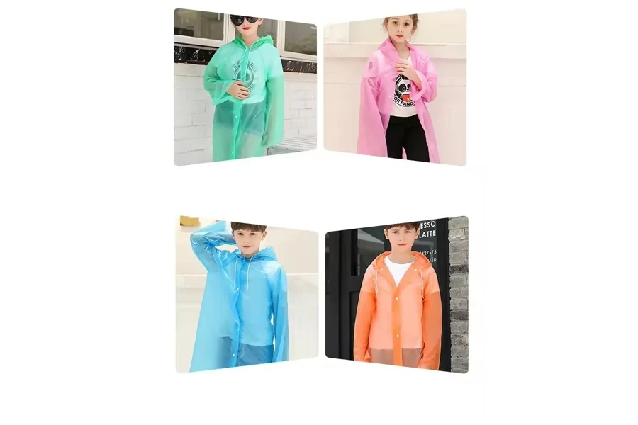 DD1156 Fashion Hiking Disposable Travel Raincoat Candy Color PEVA Rainwear With Hooded Kids Cardigan Rain Poncho