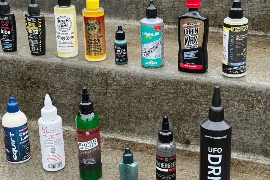 Different bike lubes on display