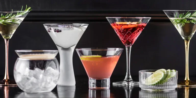 Different cocktail glasses on display