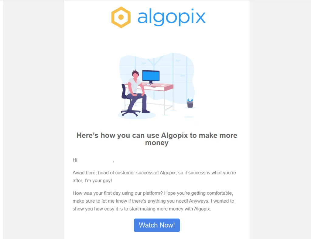 Drip marketing Consideration stage email from Algopix