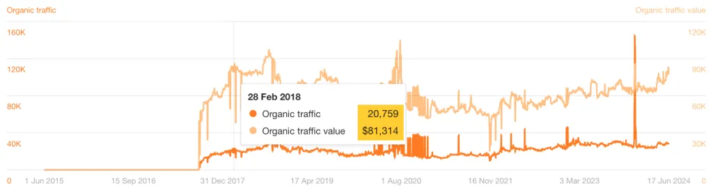 Duda's SEO performance in the first 6 months.