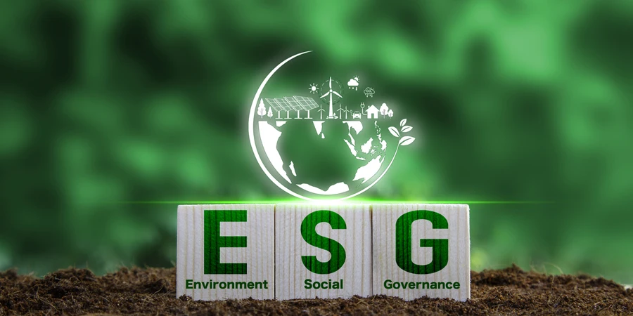 ESG icon in wood on green background