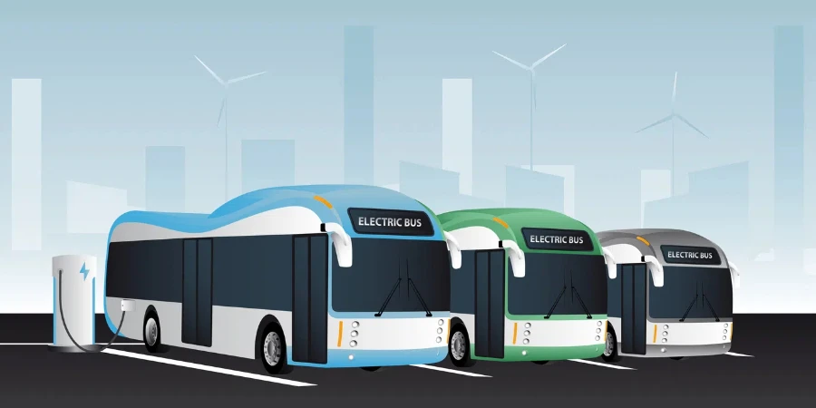 Electric buses in a row