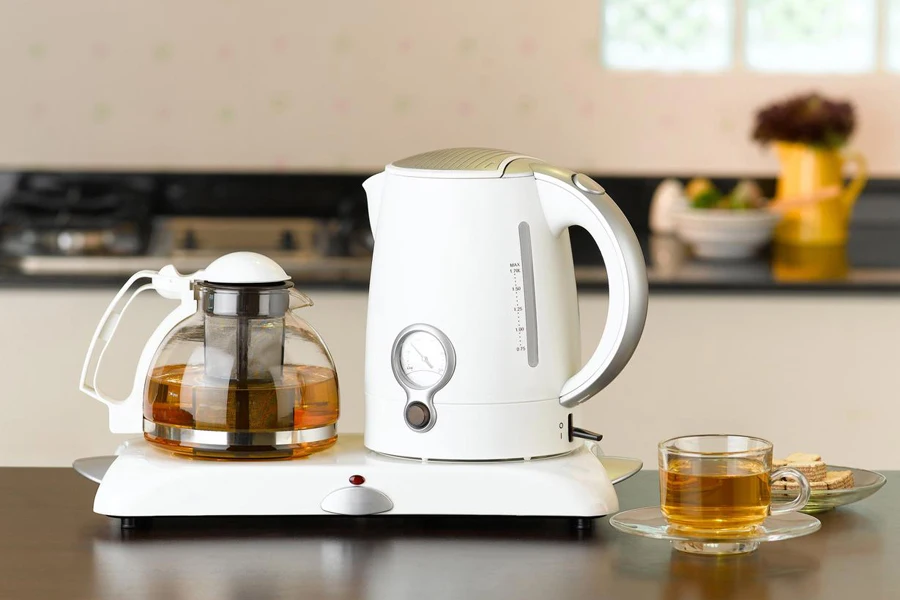 Electric kettle and glass pot for tea time or coffee time