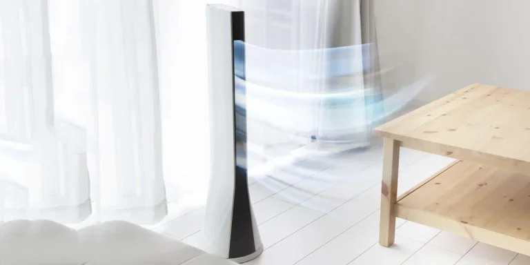 Electronic tower fan blowing cold air