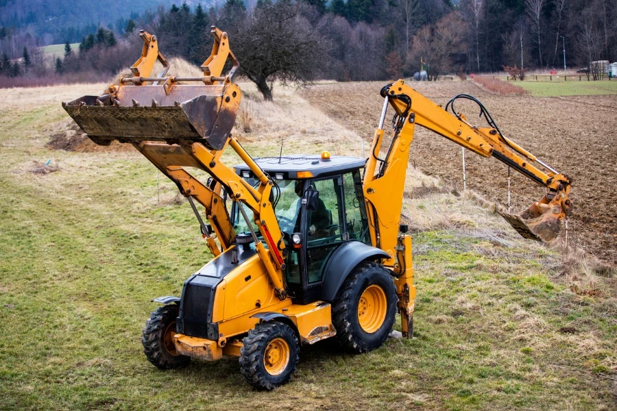 Excavator at the construction site presentation and showing its capabilities