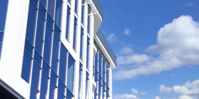 Exterior of modern glass residential building or office building