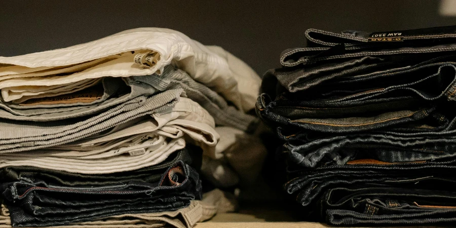 Folded Denim Pants on the Shelves