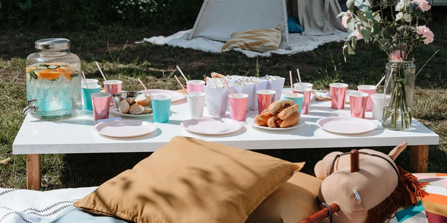 Food and Drinking Water on a Picnic Table