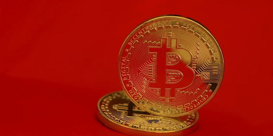 Gold Round Coin on Red Background