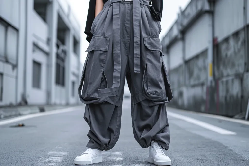 Gray wide leg cargo pants