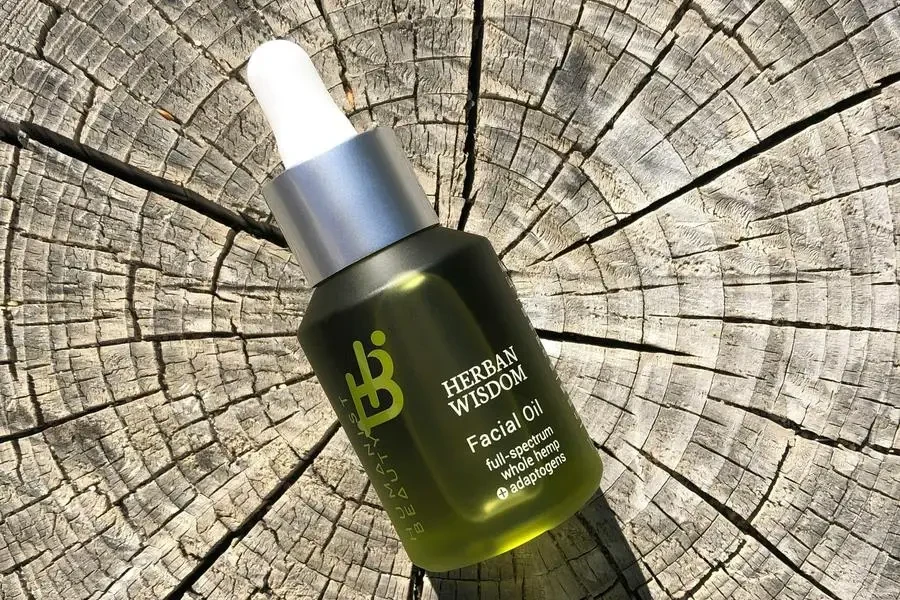 Green Bottle of Facial Oil by Humanist Beauty