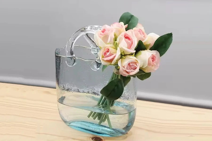 HOT SALE Purse Vase for Flowers Transparent Glass Bag Vase