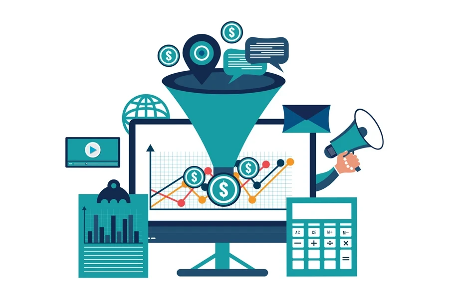 Illustration of a business conversion funnel