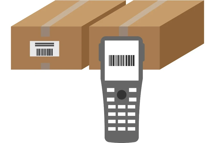 Illustration of a terminal that reads cardboard barcodes