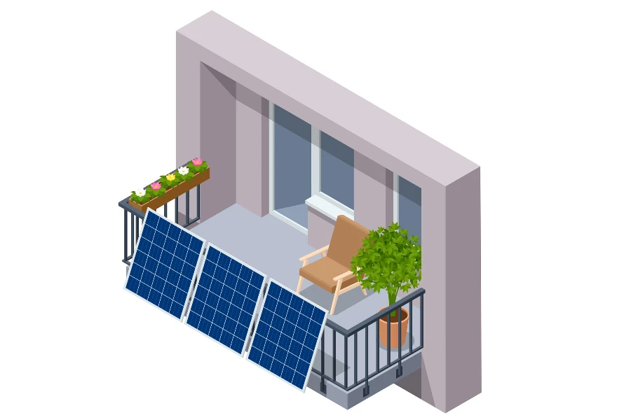 Isometric Solar Panels on Balcony of Apartment. Small Solar Panel energy system