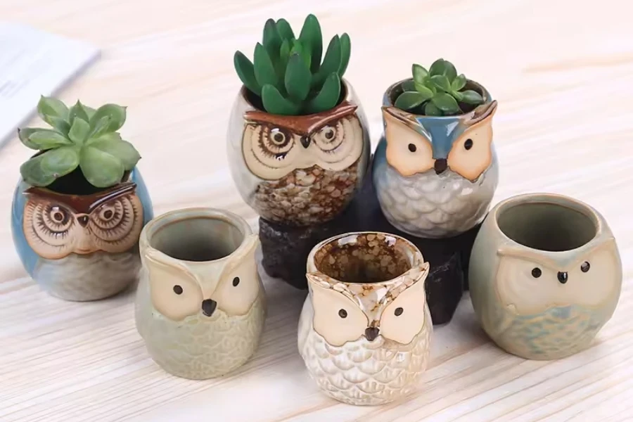 L2 Home Office Decor Flower Pot Thumb Small Cartoon Plant Succulent Pots Ceramic Mini Owl Flower Pot