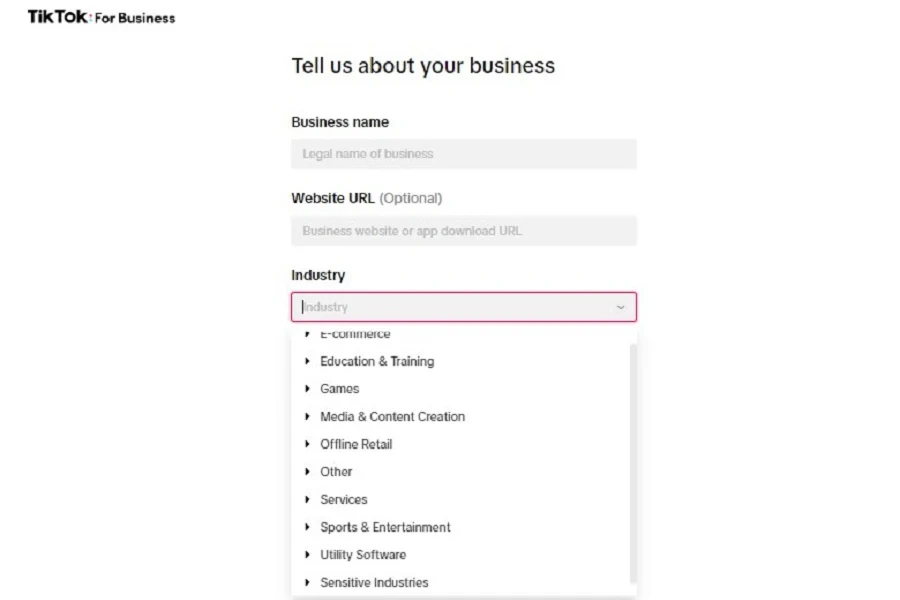 Per gli account TikTok For Business sono necessari i dettagli legali dell'azienda