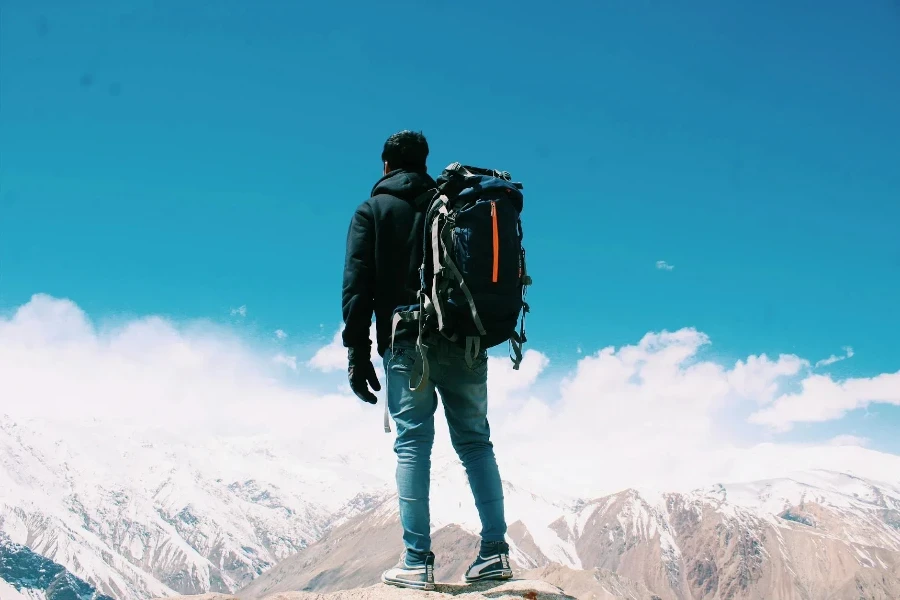 Man Standing On Top Of Mountain