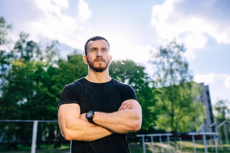 Man in t-shirt for outdoor training