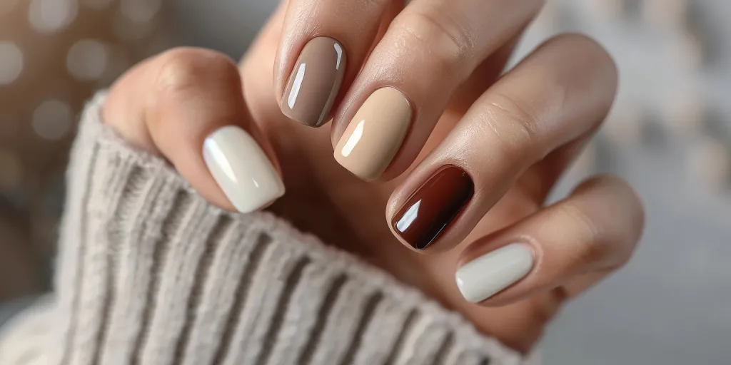 Manicure with different shades of brown