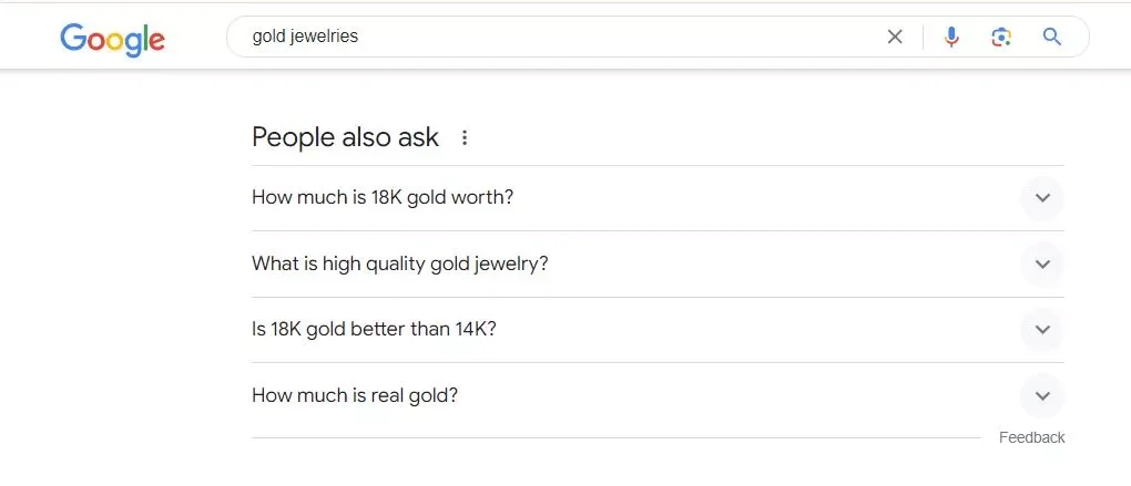 Mastering jewelry marketing: Google search results for "gold jewelry" 