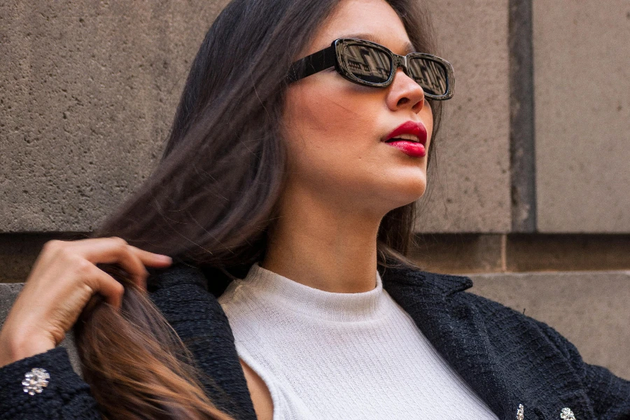 Model in Cropped Tank Top and Jacket