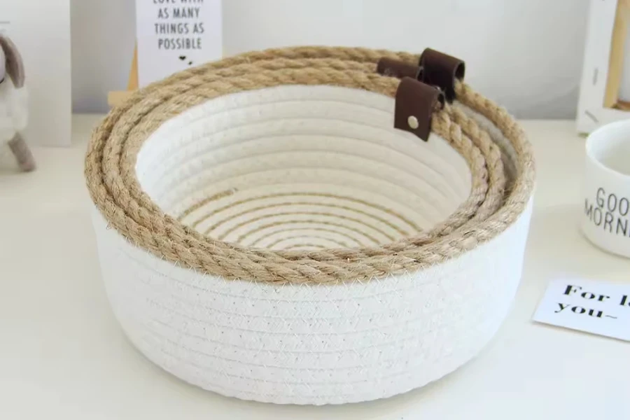 Nature White Rope Fabric Coiled Rope Small Knit Basket Trays