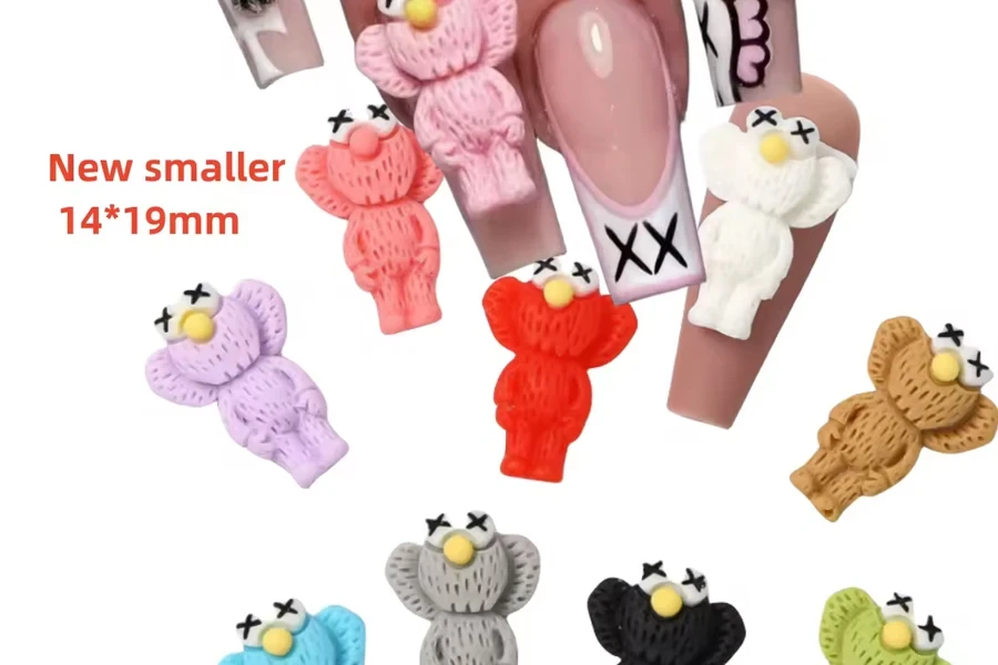 New Smaller Kawaii Cartoon Cute Sesame Street Character Nail Decoration Small Kaws Resin 3D Nail Art Charm