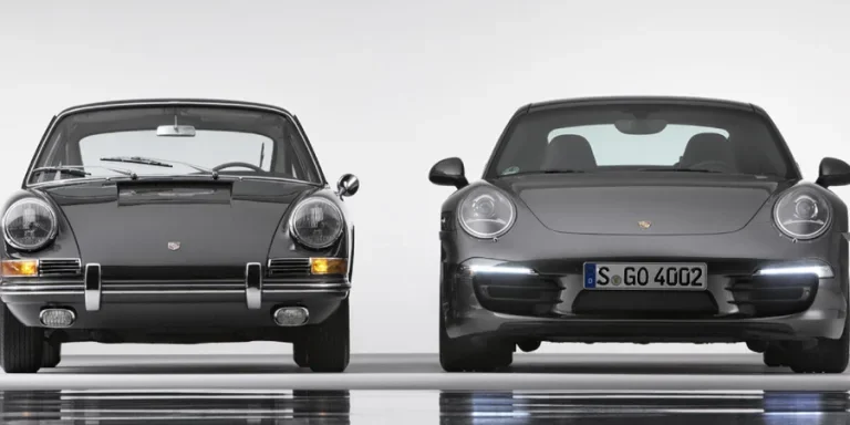 Original 1964 Porsche 911 and the Type 991 2013 Porsche 911 Carrera 4S Front Central