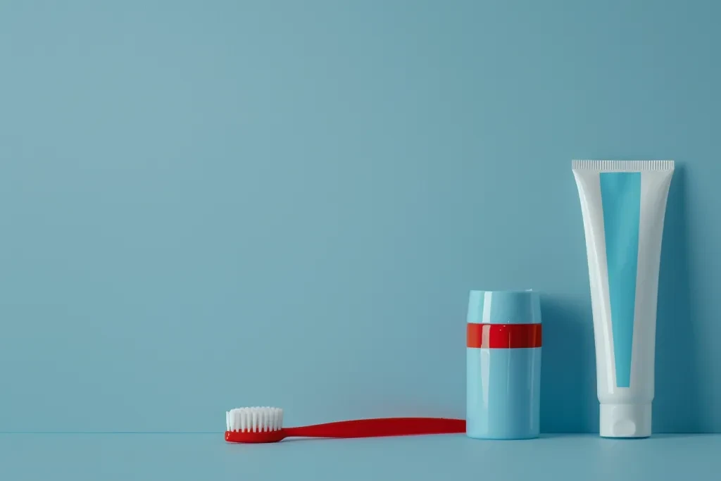 Photo of a toothpaste tube with white and blue colors