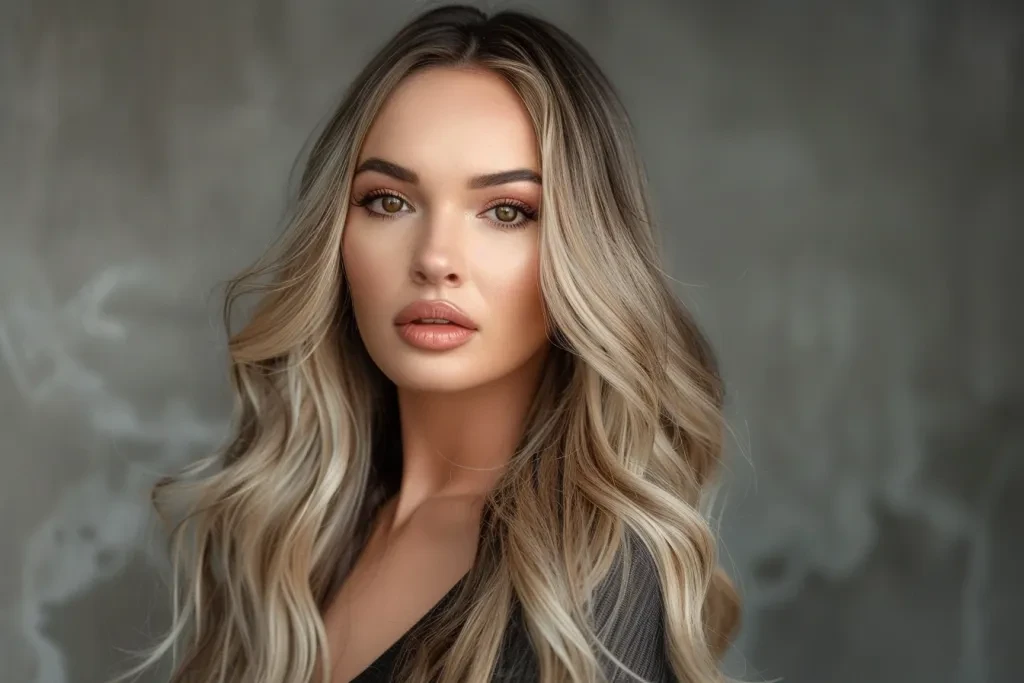 Photo of hyperrealistic blonde hair extensions in a straight