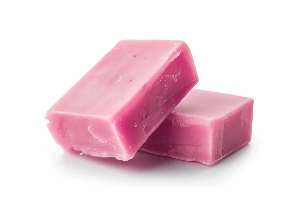 Pink soap isolated on white background