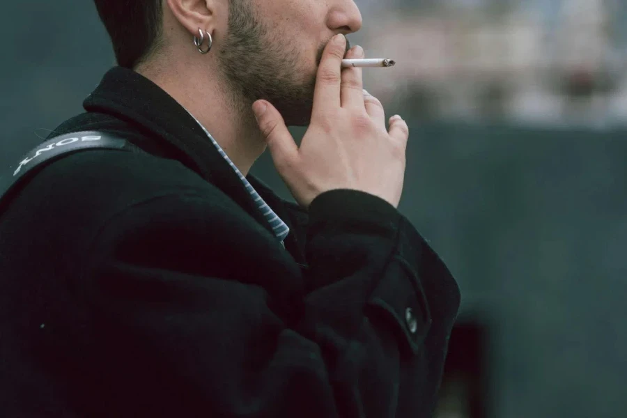 Portrait of Man Smoking Cigarette