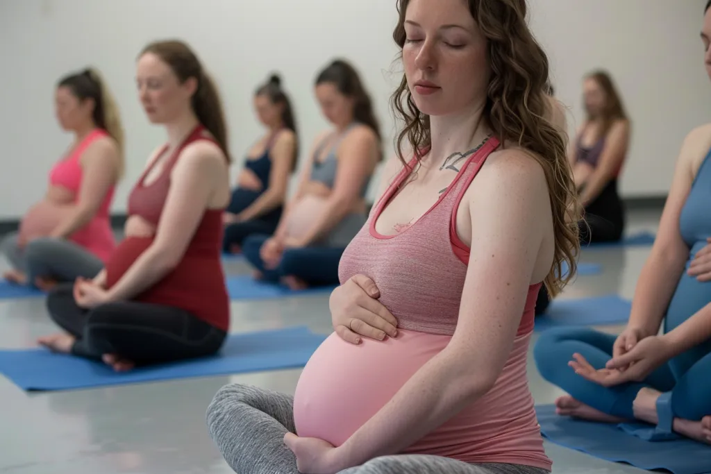 Pregnant women doing yoga in the gym