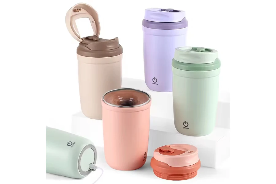Rechargeable Travel Double Wall Vacuum Insulated Coffee Stainless Steel Automatic Magnetic Self Stirring Thermo Tumbler Cup