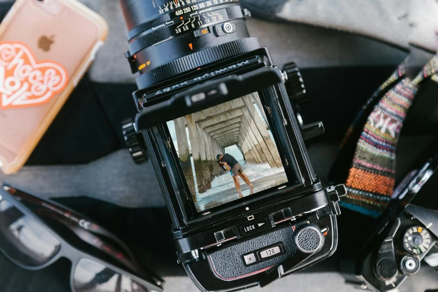 Romantic Couple Through the Viewfinder of a Camera