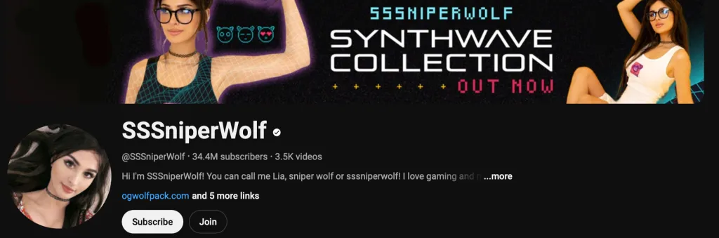 Screenshot from SSSniperWolf’s YouTube