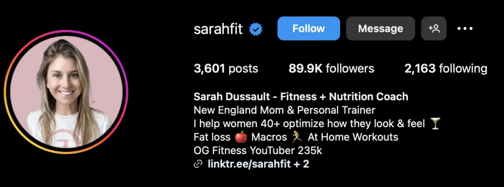 Screenshot from SarahFit’s Instagram