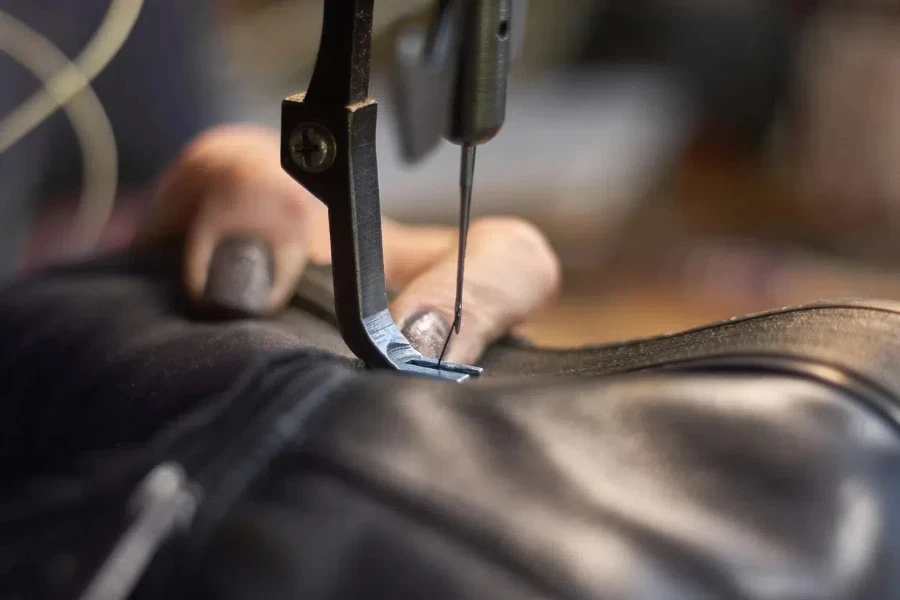 Sewing machine in a leather workshop