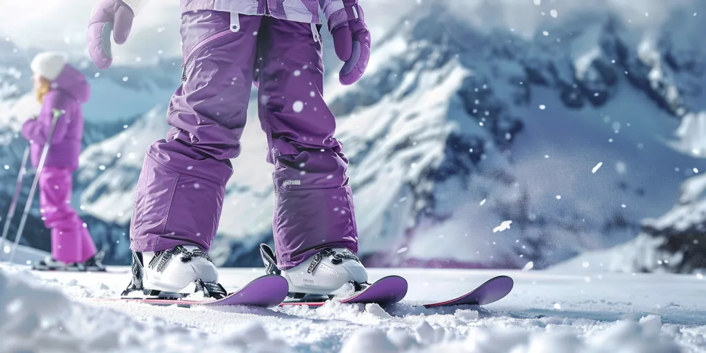 Ski overalls for kids, purple color with white details